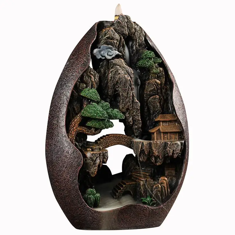 

20 Pcs Cones Smoke Waterfall Incense Holder Lofty Mountains And Flowing Water Backflow Incense Burner Home Decor Resin Censer