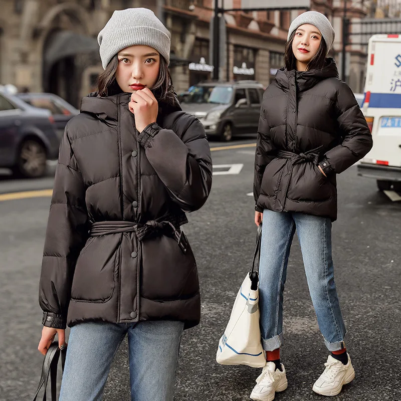 Parkas Winter Woman 2021 Streetwear Hooded Jacket Basic Korean Style Black Women's Puffer Padded Coats Clothing Female Overcoat