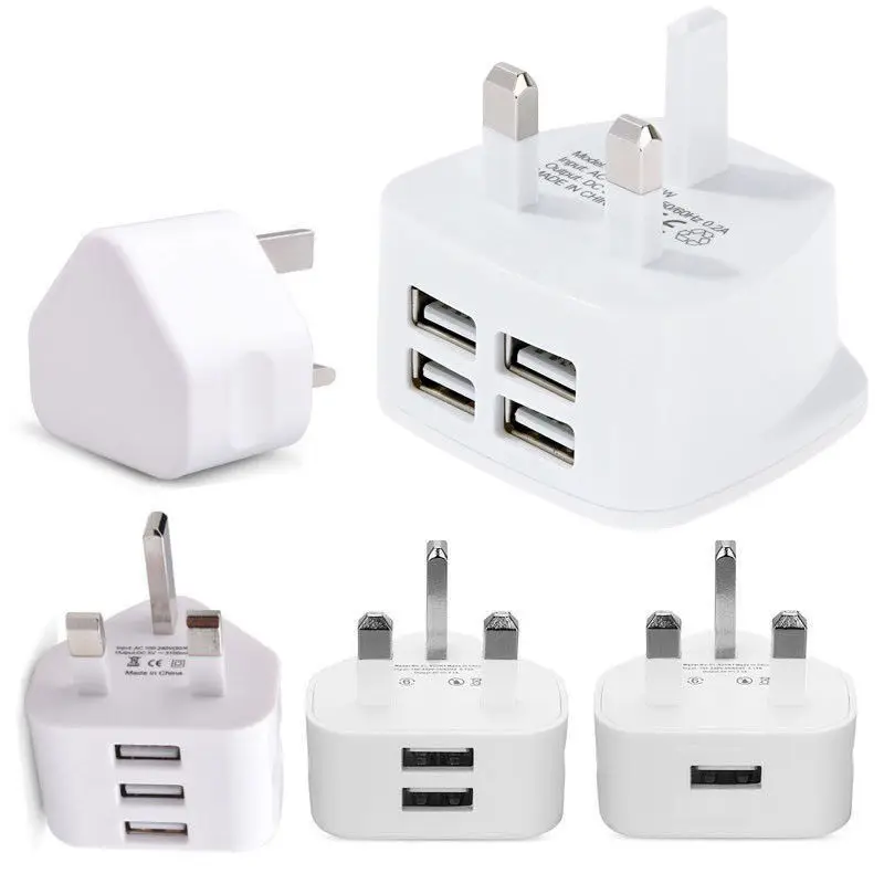 

UK Plug Single USB Double USB 3USB Adapter Mains 3 Pin Plug USB Adaptor Wall Charger Travel Charging Cable 5V2 1A For Apple