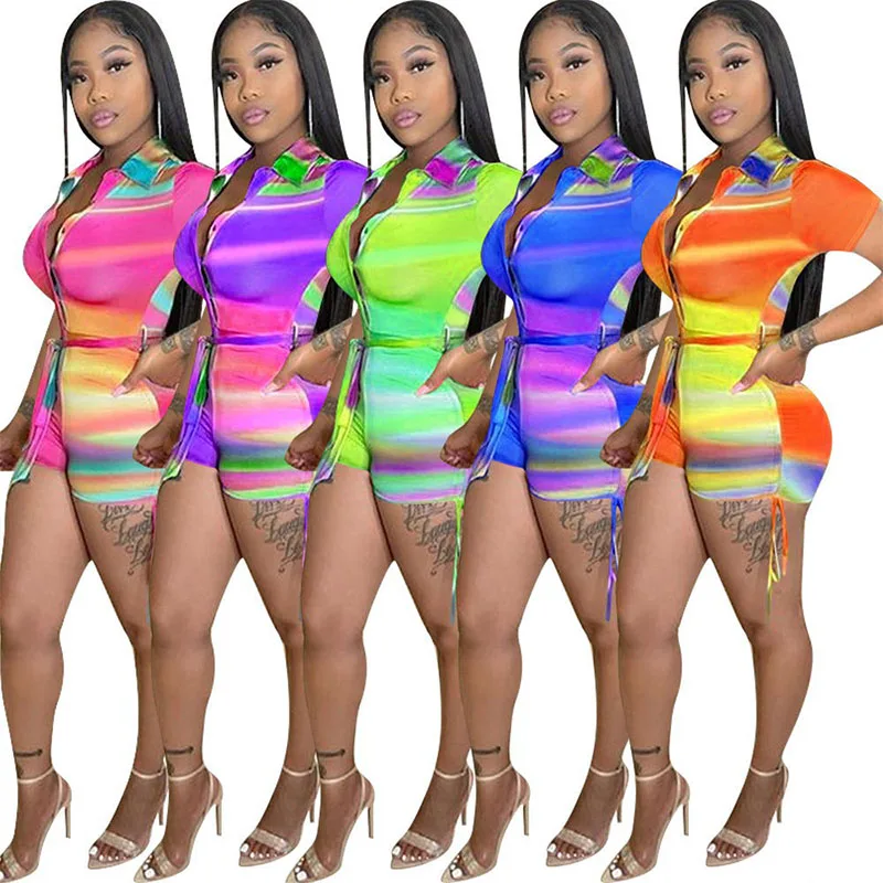 

ZKYZWX сексуальный полосатый градиентный Летний комбинезон с коротким рукавом бандажный облегающий короткий комбинезон на пуговицах цельный...