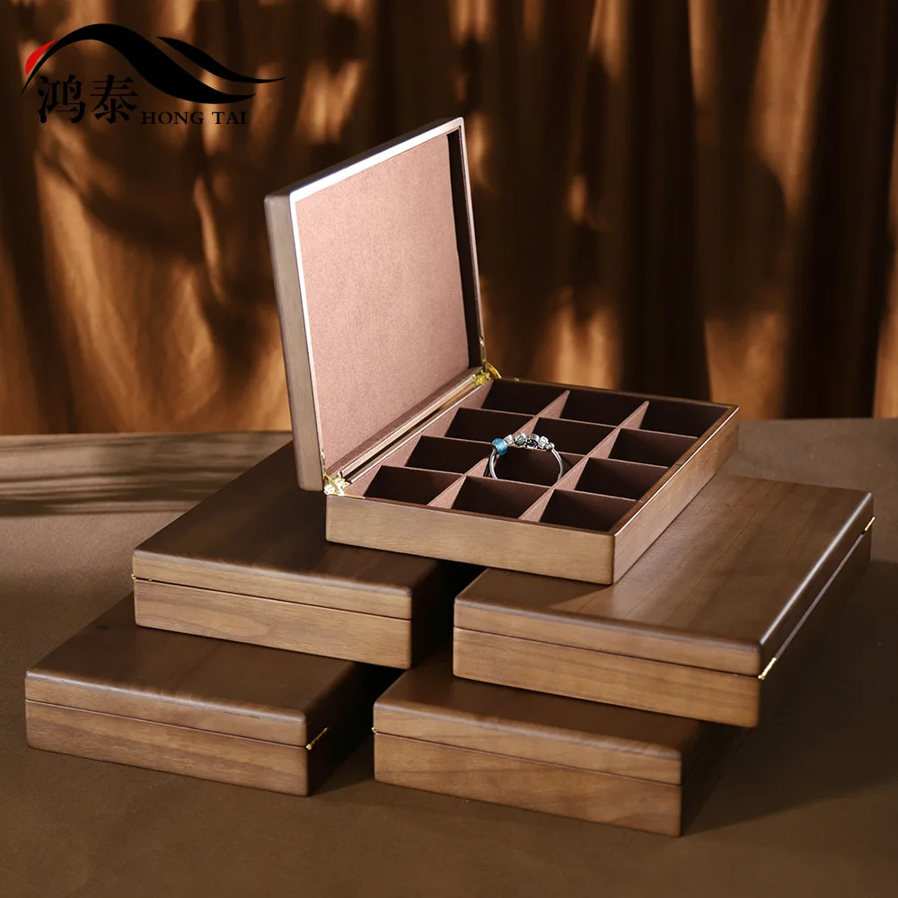 Solid wood ring necklace bracelet jewelry box Chinese style retro matte jewelry storage box jewelry display box