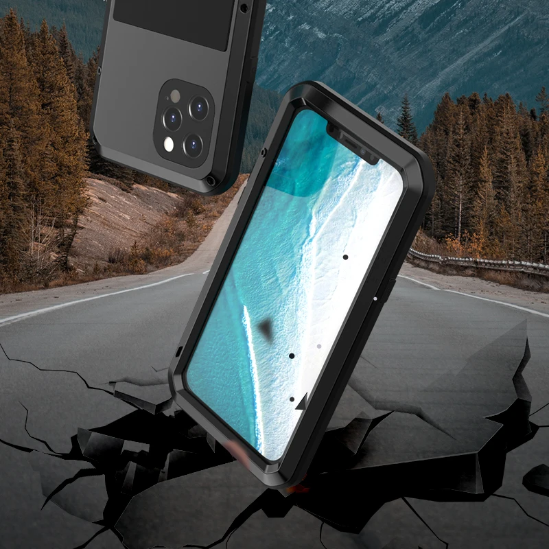 

Luxury Shockproof Waterproof Dustproof Case for iPhone 11 12 Mini Pro X XR XS Max Armor Funda Anti Fall Metal Cover Metal Shell