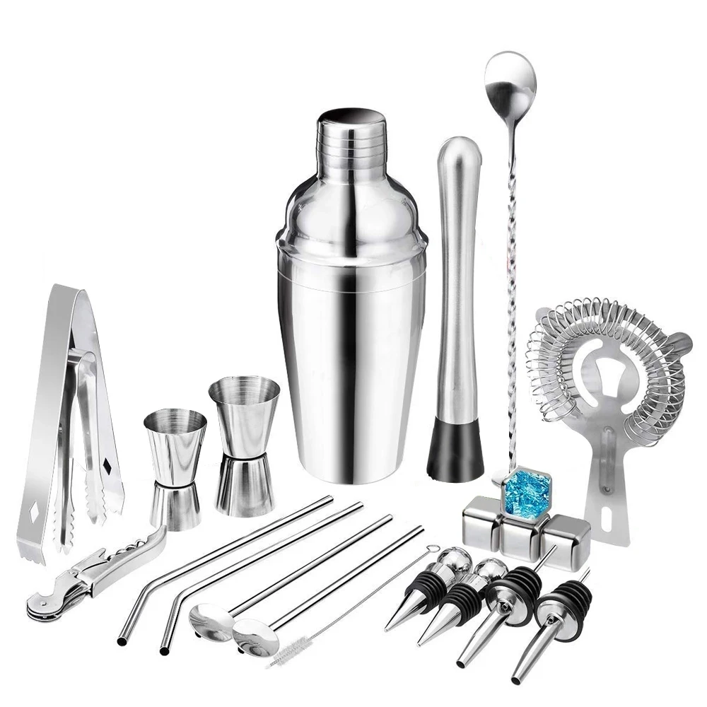 

22-Piece Bartender Kit Cocktail Shaker Boston Set Home DIY Suit for Mixed Drinks Martini Stainless Steel