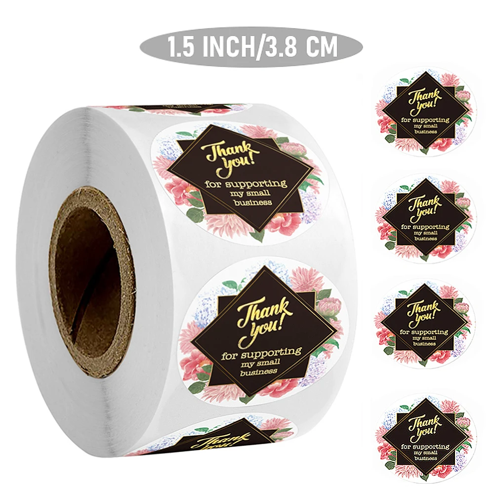 

500 Pcs/Roll Flowers Thank You Stickers Round Labels Scrapbooking Stickers Wedding Party Gift Decoration Envelope Seal Stickers