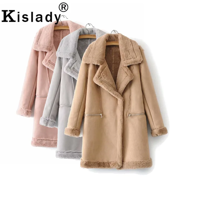 Модная зимняя женская замшевая кожаная куртка коричневое серое розовое длинное