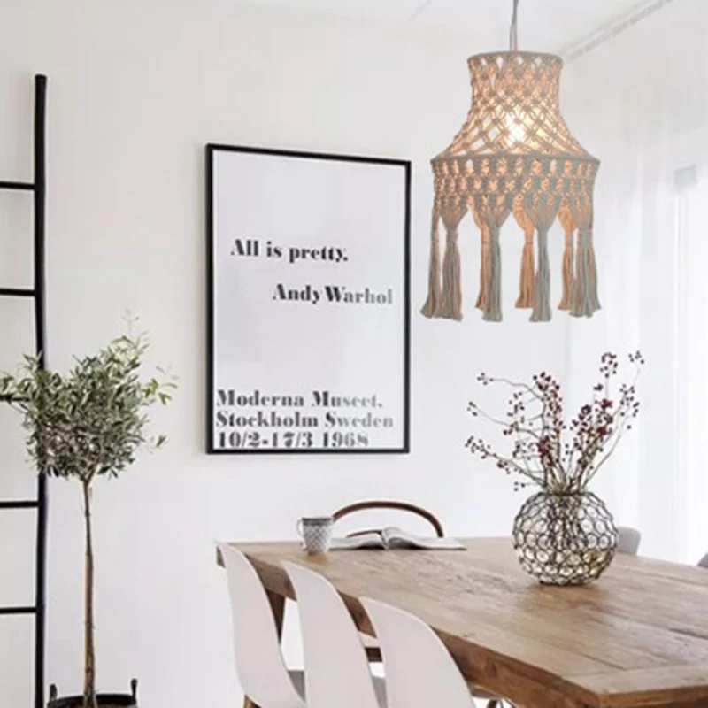 

Bohemian Decor Macrame Tapestry Wall Hanging Hand-Woven Chandelier Lampshade House Model Room Restaurant Decoration