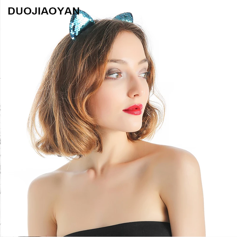 

DUOJIAOYAN 2020 new cheap ladies sequin cat ears fashion hair accessories multicolor shopping party headband women