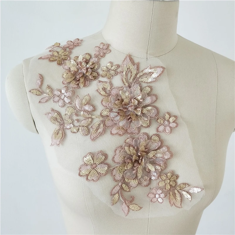 

6 Colors in stock patches for clothes 3D appliqued embroidery flowers with sequins, costume sewing on motif 2020 NEW