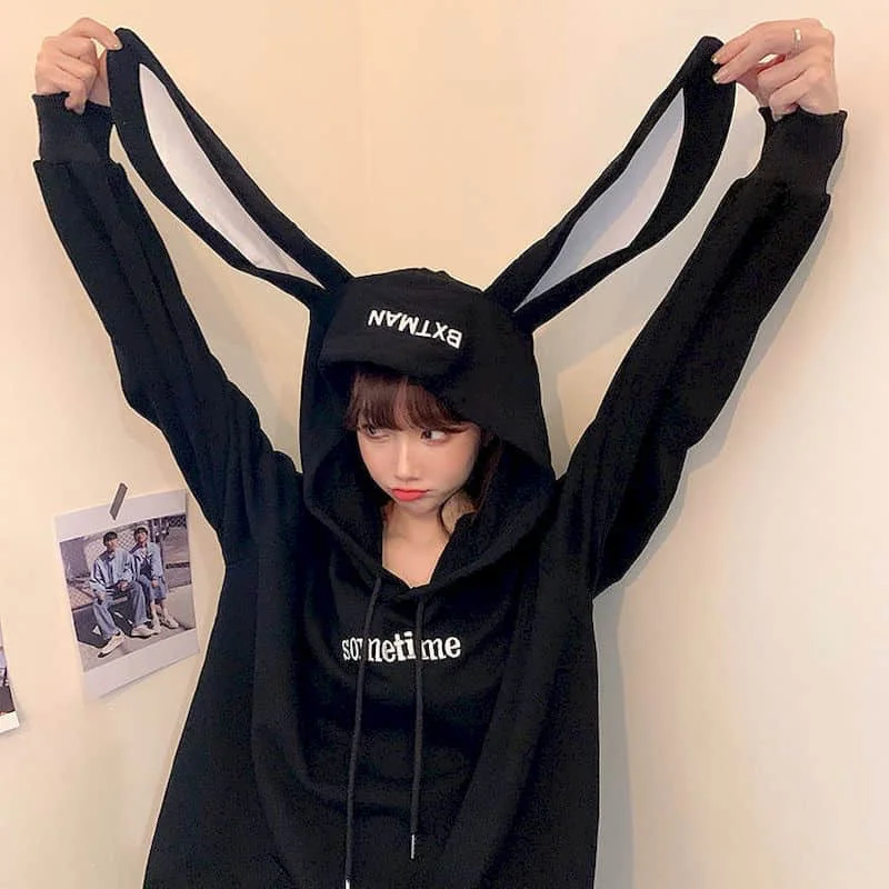 

Thin Sweatshirt Women Autumn And Winter Korean Version College Style Hooded Cute Rabbit Ears Loose Women's Student Hoodies