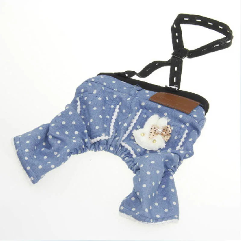 Весенне-летняя одежда для собак синие комбинезоны в горошек джинсы штаны