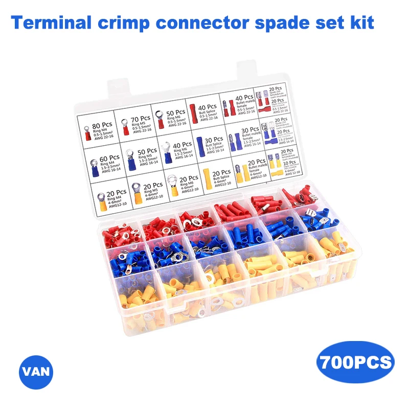 

700Pcs/Box Tubular Line Insert Needle Nose Crimp Connector Insulated Cold Pressed Terminal 30J Crimping Pliers
