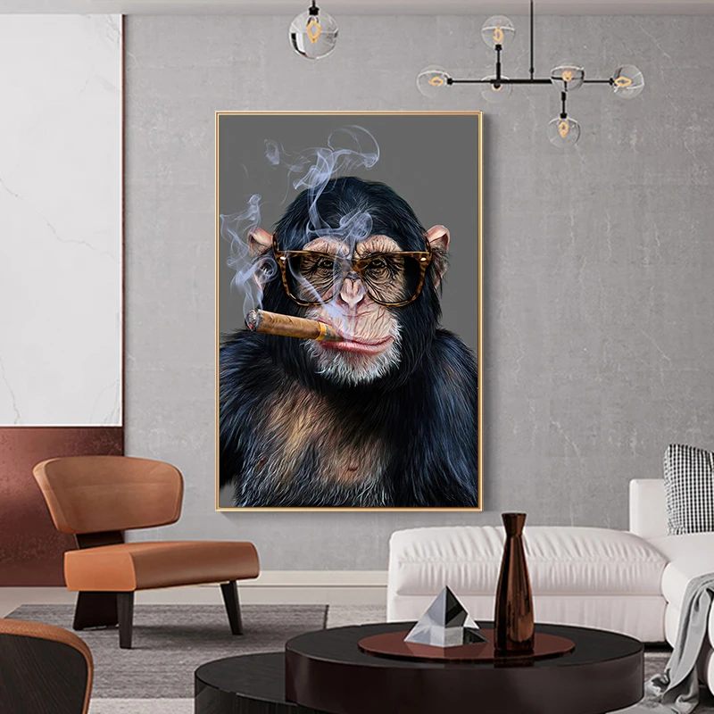 

Abstract Smoking Monkey and Gorilla Canvas Painting Posters and Prints Street Art Animal Wall Art Pictures for Living Room