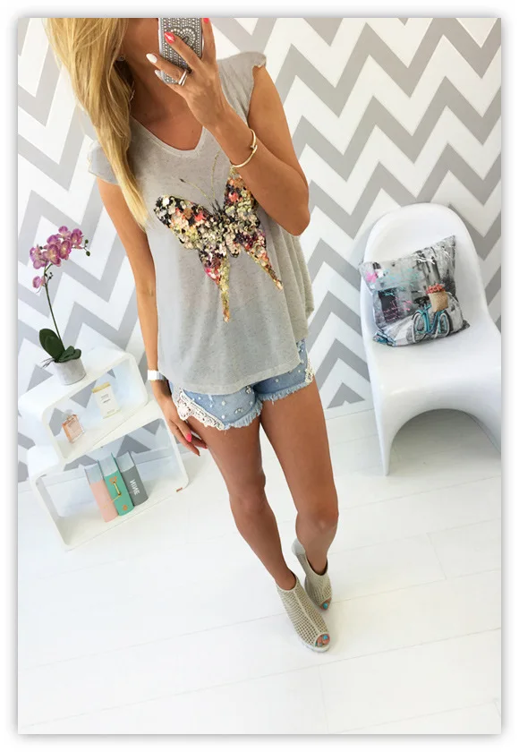 Butterfly Casual V neck mini women t shirt dress bohe chiffon women's summer casual dresses 2017women beach | Женская одежда