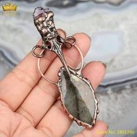 natural flash labradorite stone slab beads pendant diy druzy agates hoop charms for women necklace jewelry making
