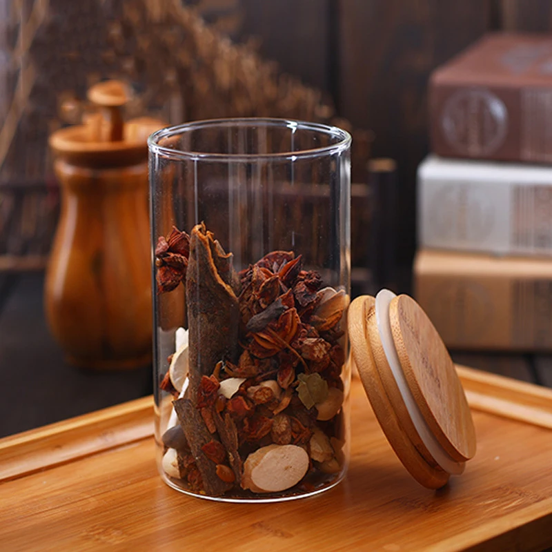 Стеклянные банки с бамбуковой крышкой мини-канистра для кофе сахара чая