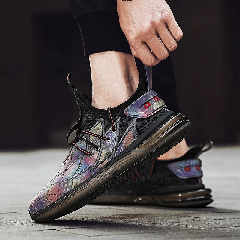 

High Quality Running Shoes Men New Flying Woven Reflective Tide Shoes Comfortable Lightweight Shoes Breathable Cushioning Shoes