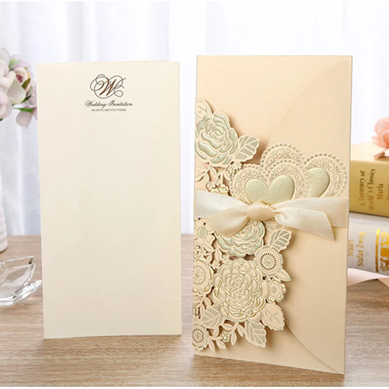 Пригласительная открытка в форме сердца с лазерной резкой 1 шт. | Дом и сад