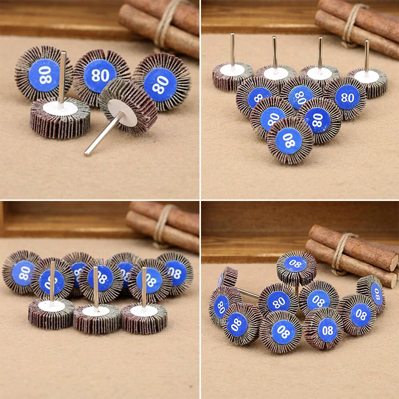 

10pcs Flap Wheel Disc Shaft Abrasive Sanding Drill Polish For Rotary Tool 80#