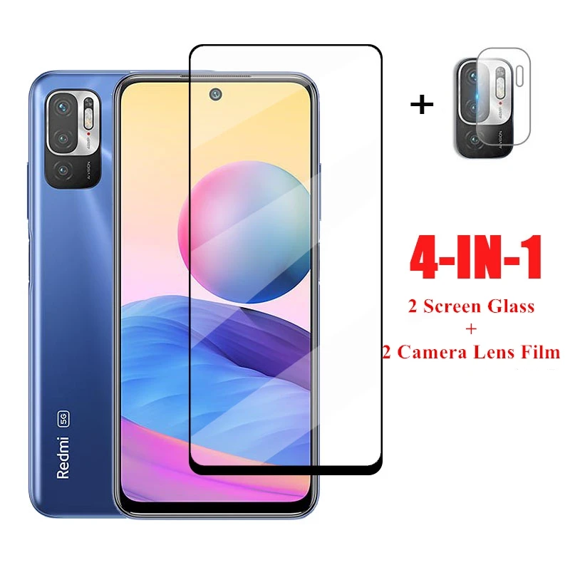 Cristal templado con pegamento completo para Redmi Note 10, 5g, Protector de pantalla, pel&iacute;cula de lente de c&aacute;mara para Redmi Note 10-0