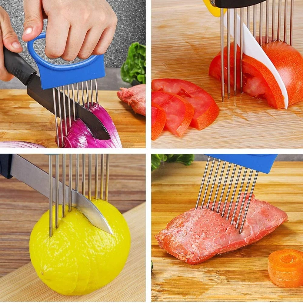 

2021 New Shrendders & Slicers Tomato Onion Vegetables Slicer Cutting Aid Holder Guide Slicing Cutter Safe Fork Dropshipping