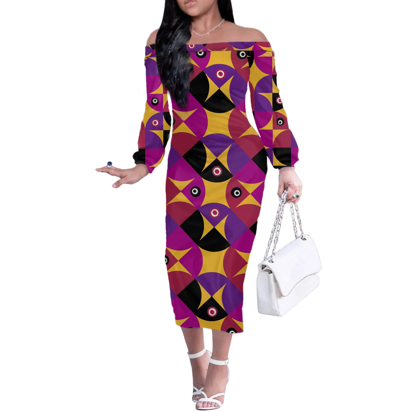 

Custom Tribal Tattoos African Styles Dresses Women Sexy Off The Shoulder Party Slim Soft Lady Casual Women's Large Dress