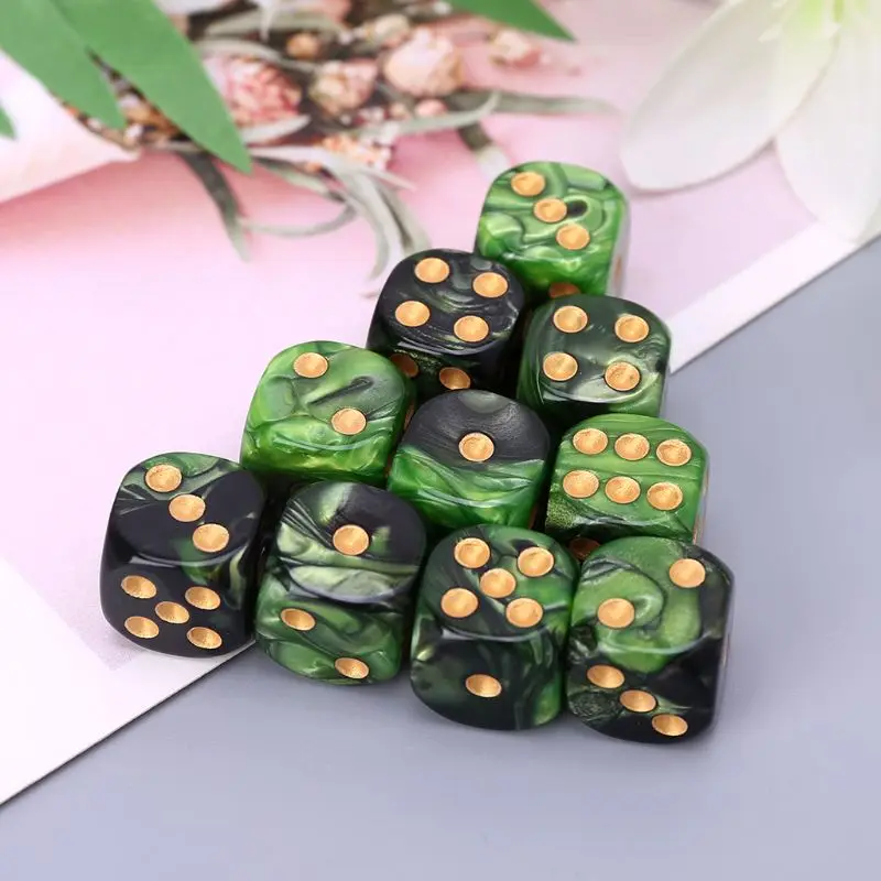 

10 Pcs 16mm Resin Dice D6 Black Green Gold Points Round Edges KTV Bar Nightclub Entertainment Tools Adult Toys