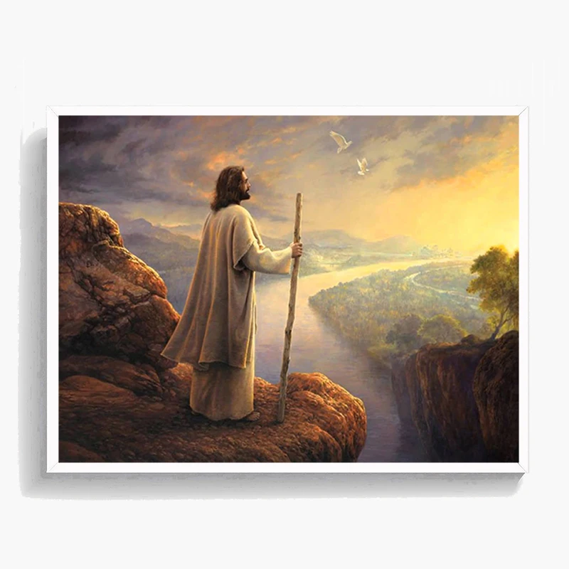

Wall Art Canvas Painting Jesus and Nature Hamilton Mountain Church Posters and Prints Room Decor Pictures for Home Decoration