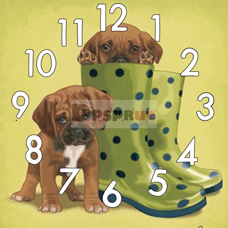

Dpsprue 5D Diamond Painting Kit With Clock Cross stitch Full Square Round Diamond Embroidery Mosaic Cute Animal Dog Gift