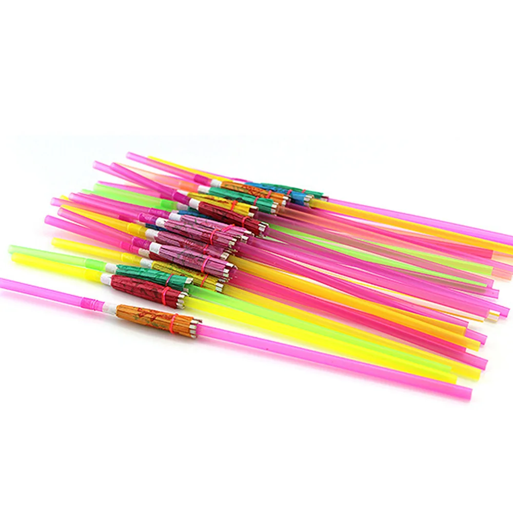 

30 Pieces/Set Small Umbrella Disposable Straws Flexible Plastic Party Wedding Cocktail Drinking Restaurant Kitchen Bar Accessory