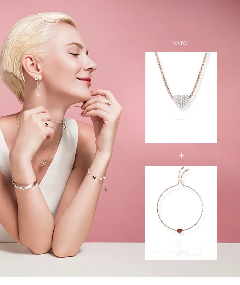 

Fashionable 925 silver love pendant necklace female contracted temperament collarbone chain female lovers send girlfriend gift