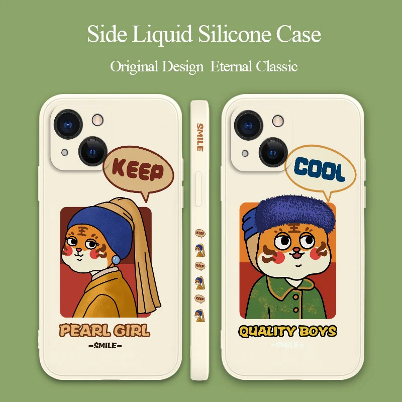 

Cute Tiger Girl Liquid Slicone Phone Cover iPhone 13 12 Pro Max Mini 11 Pro Max X XR XS MAX SE2020 8 7 Plus 6 6S Plus Soft Case