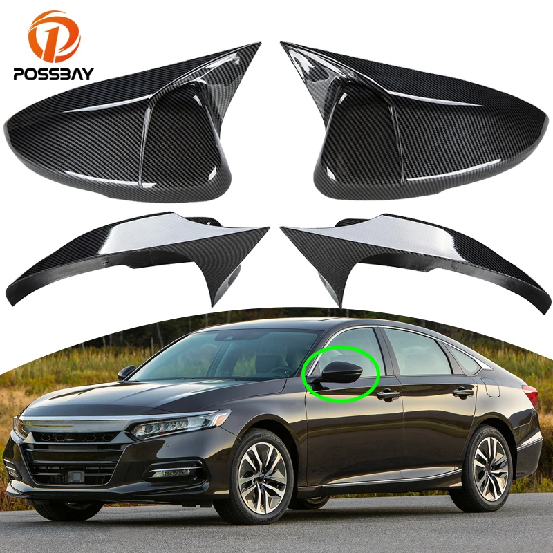

Автомобильное зеркало заднего вида POSSBAY, 1 пара, крышка из углеродного волокна, бычий рог, боковая защитная оболочка для стайлинга Honda Accord 2018 ...