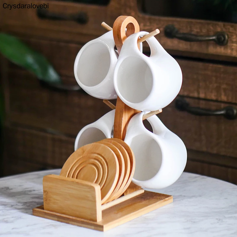 

Набор керамических кофейных чашек, креативные чашки и блюдца с бамбуковой рамкой, комбинированные кофейные кружки, кухонные аксессуары