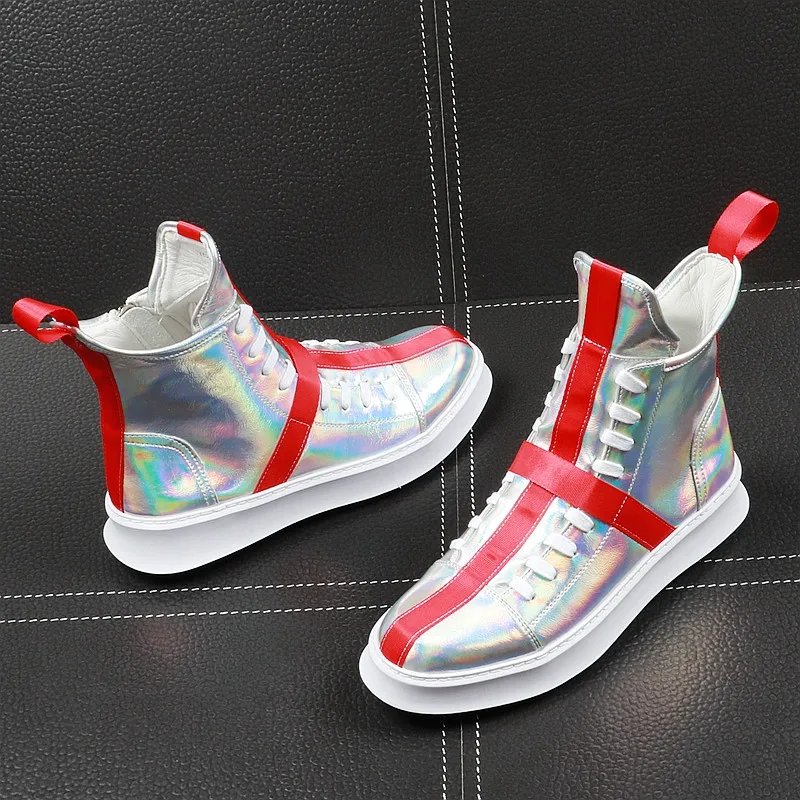 New luxury Summer Men's dazzling silver cross flats high tops Shoes Man punk platform Loafers board shoes zapatos hombre | Обувь