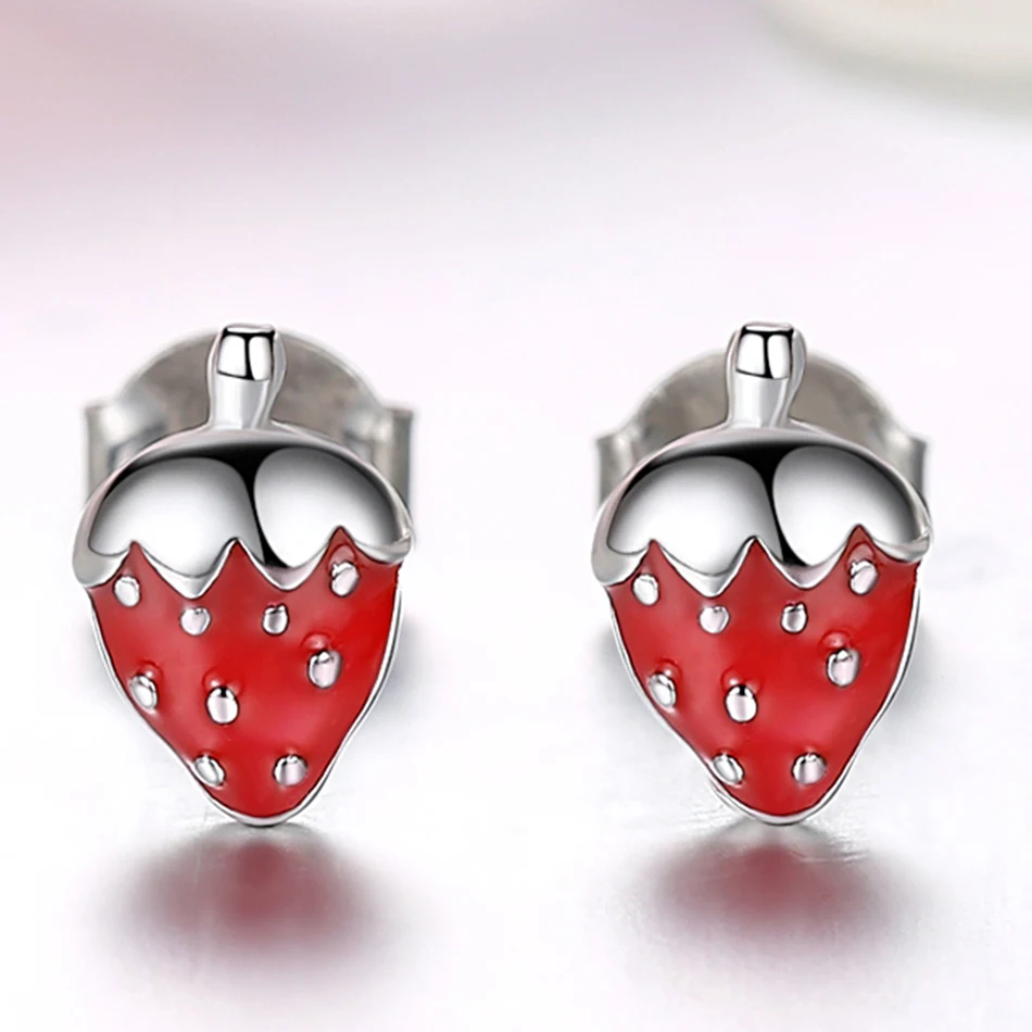 Женские серьги гвоздики из серебра 925 пробы с красной эмалью|Серьги-гвоздики| |