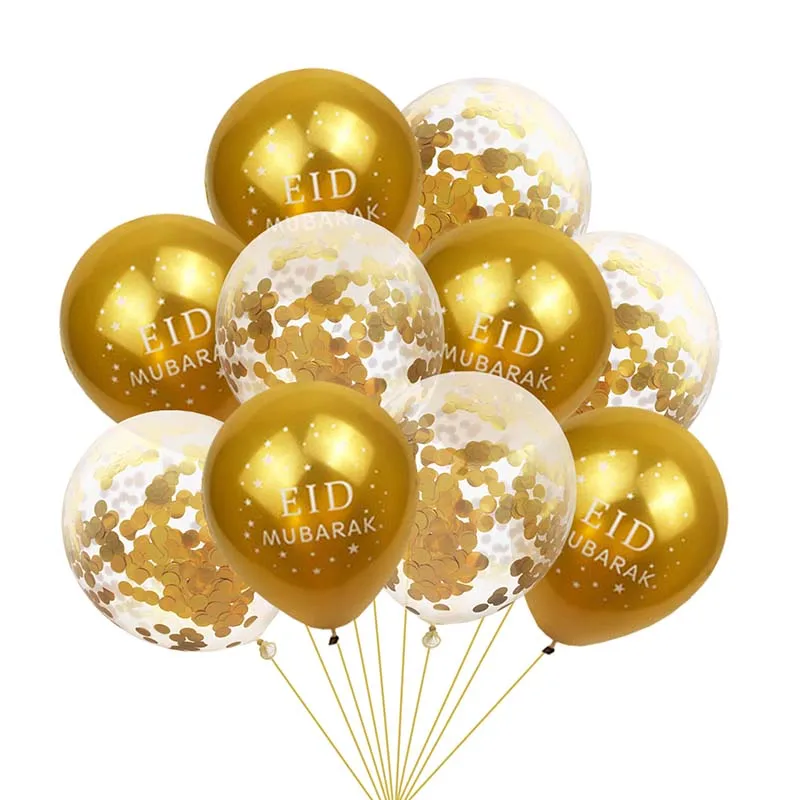 

Twins 10Pcs Happy Ramadan Decoration Muslim Festival Eid Mubarak Balloons HAJJ MUBARAK Balloons Gold Confetti EID MUBARAK Ballon