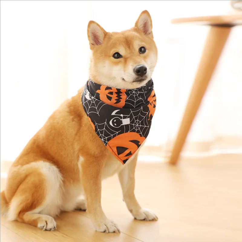 

Pet Saliva Towel Dog Halloween Skull Clothes Pumpkin Printed Scarf Ornaments Dog Triangle Scarf