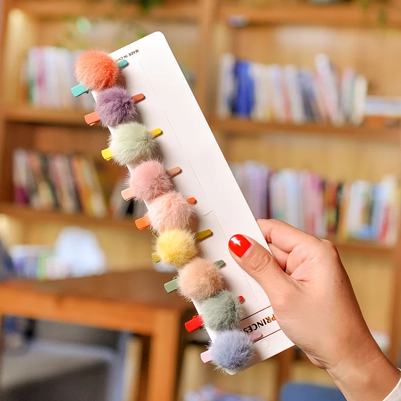 Корейский цвет плюшевый шар головной убор заколка для волос женские челки