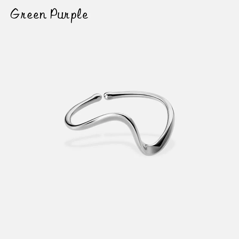 

Green Purple Minimalist Wave Smooth Authentic S925 Sterling Silver Open Geometric Boho Finger Rings Women Men Fine Accessories