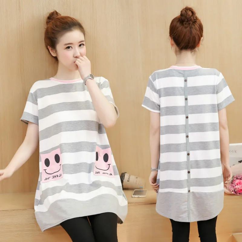 

2020 летнее платье для беременных Платья в Корейскую полоску с коротким рукавом Одежда для беременных женщин Vestidos