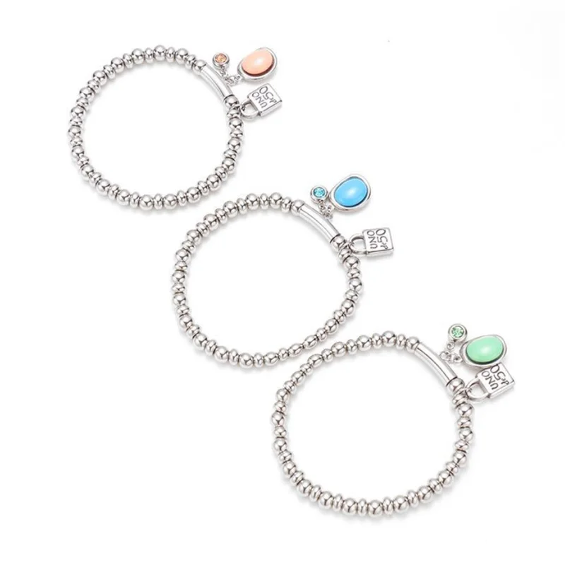 

New Fashion Stainless Steel Bracelet Simple 6mm Bead Lock Resin Rhinestone CZ Woman Bracelet UNO 50 Jewelry Gifts