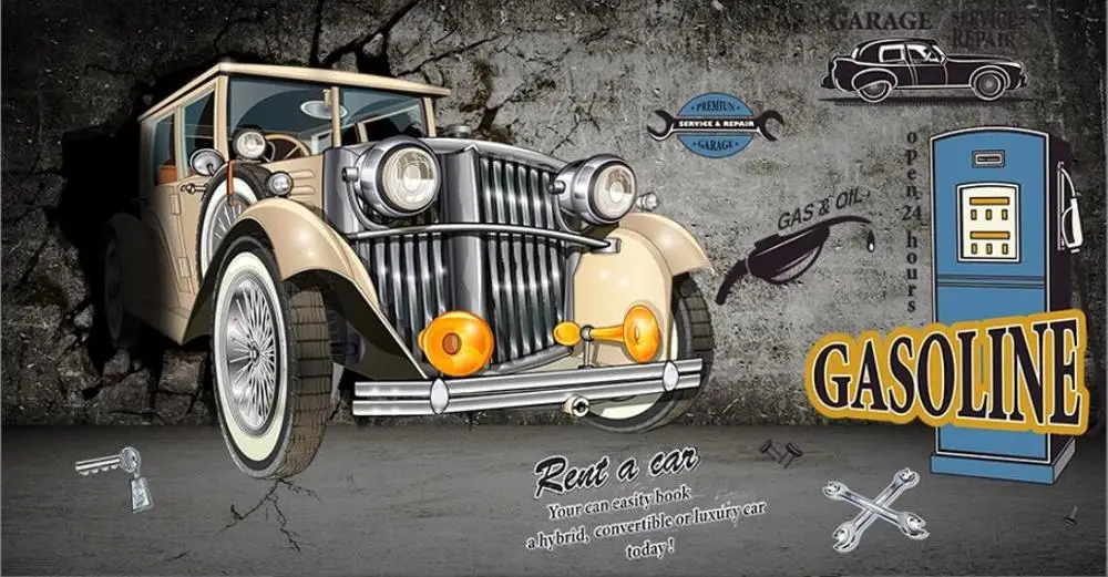 3d wall murals wallpaper for living room Retro vintage car broken restaurant bar home decor photo walls 3 d | Обустройство дома