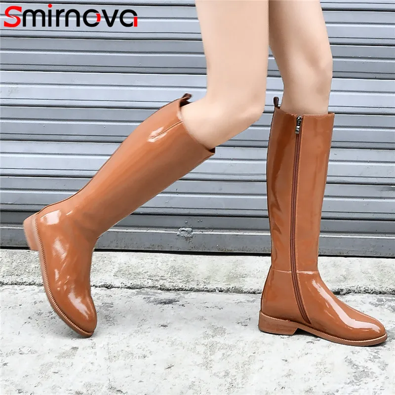 Smirnova 2020 горячая Распродажа лакированная кожа сапоги до колена Женские