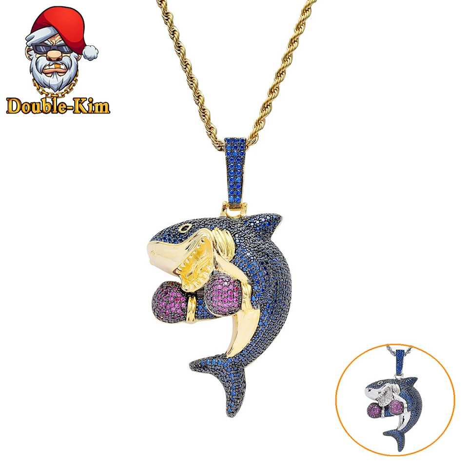 Ожерелье с кулоном в виде акулы боксера из циркония мужское ожерелье стиле хип