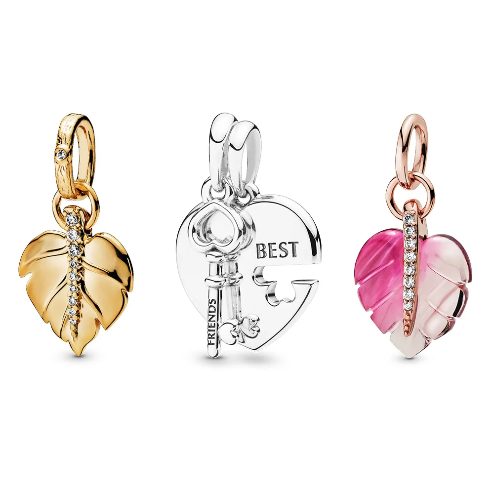 

925 Sterling Silver Necklace Pendant Beads Gold Rose Leaf Letter Best Friends Friendship Leaf For Women 925 Sterling Necklace