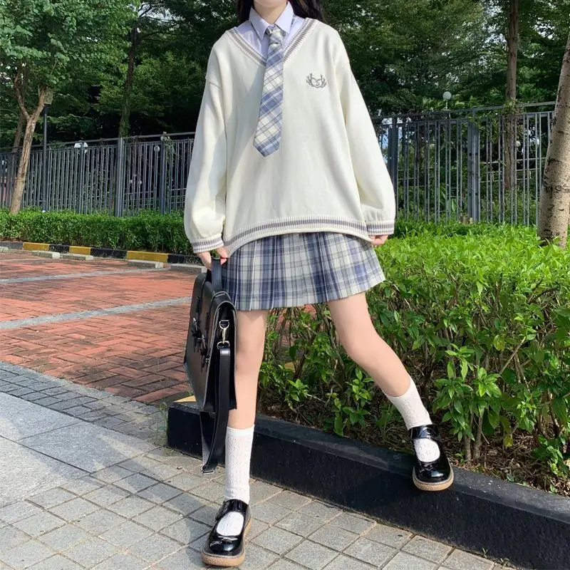 

Sweet Japanese Kawaii Girl Lolita Sweater Suit Gentle Vintage Preppy Style Uniform Girl Puff Sleeve Cute Woman Pullover Set