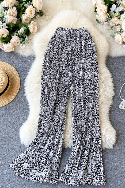 

zosol Vintage casual pants women's high-waisted thin design feel pleated wide-legged pants drag long pants women's pants