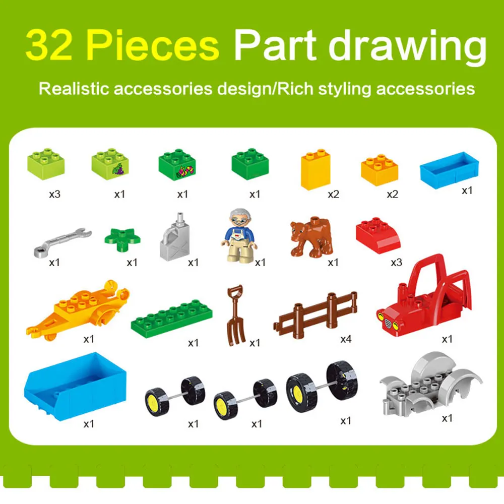 Конструктор Счастливая Ферма Крупные строительные блоки фигурки животных Duploed