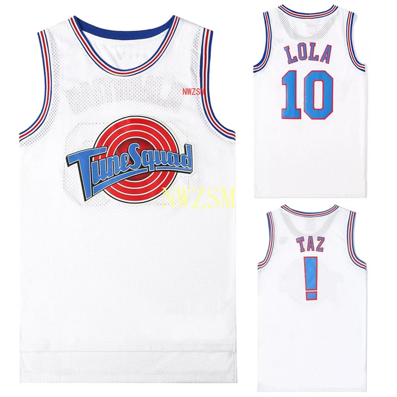 

Movie Cosplay Costumes Space-Jam Tune-Squad #1 BUGS #10 LOLA Bunny Basketball Team Jersey Stitched Number Tops Sports Uniform