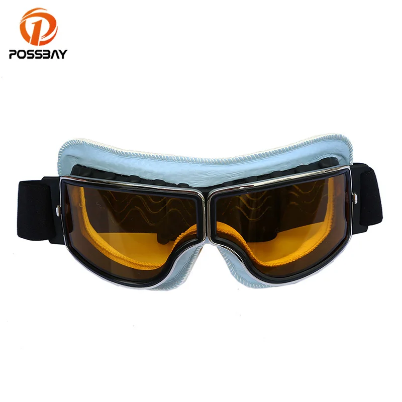 Posbay мотоциклетные очки кожаные белые и синие зимние спортивные для катания на